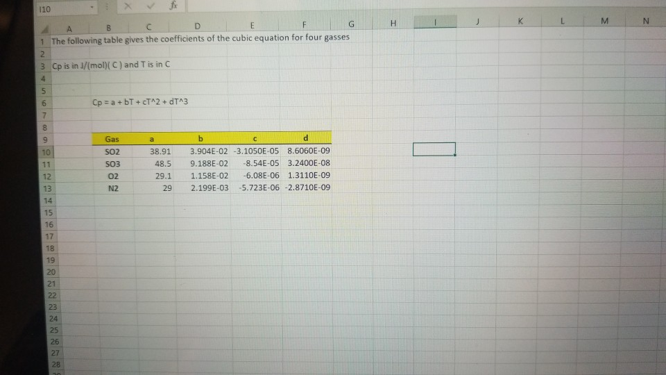to solve the problem 3. 18pts] Download the Excel file, called GasCoefficients.xlsx,