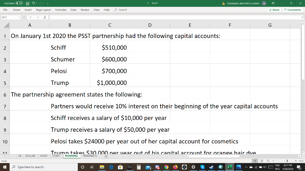  AutoSave OH H 2. . 2 Excel A Christopher Alon Ritch(caritch)