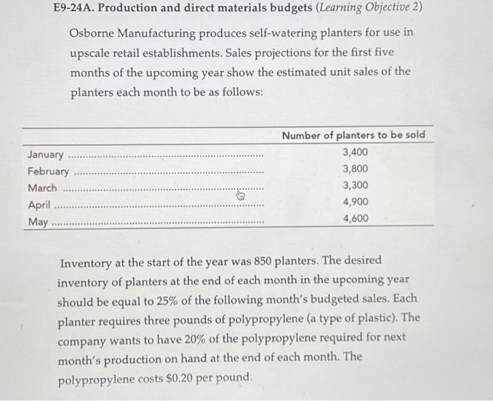 Please show all work. E9-24A. Production and direct materials budgets (Learning