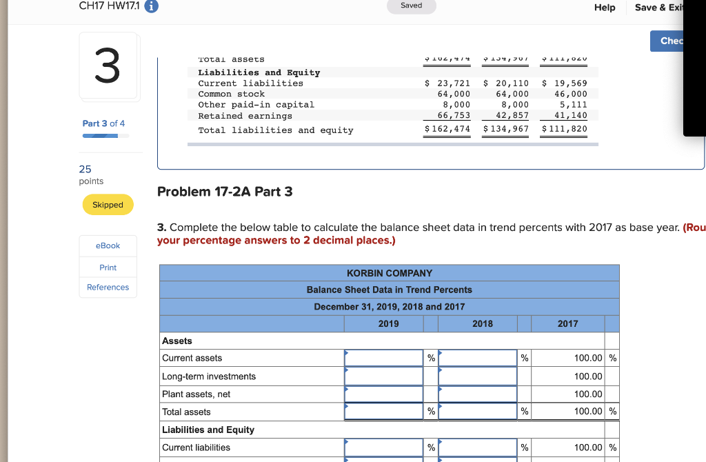 Problem 17-2A Ratios, common-size statements, and trend percents LO P1, P2, P3
