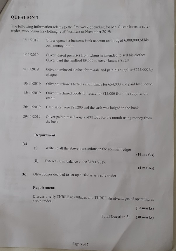 QUESTION 3 The following information relates to the first week of