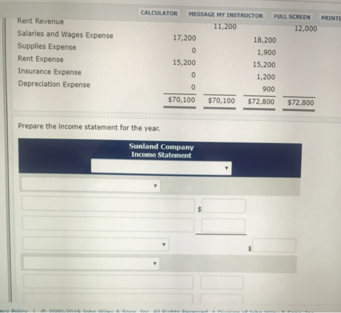 balance for Sunland Company is given in below. Sunland Company Trial Balance