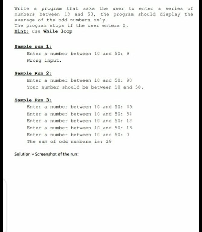 a series of integer between 10 and 50 Question 1 (50 points]: