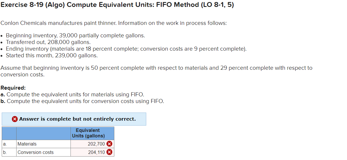  Exercise 8-19 (Algo) Compute Equivalent Units: FIFO Method (LO 8-1,5) Conlon