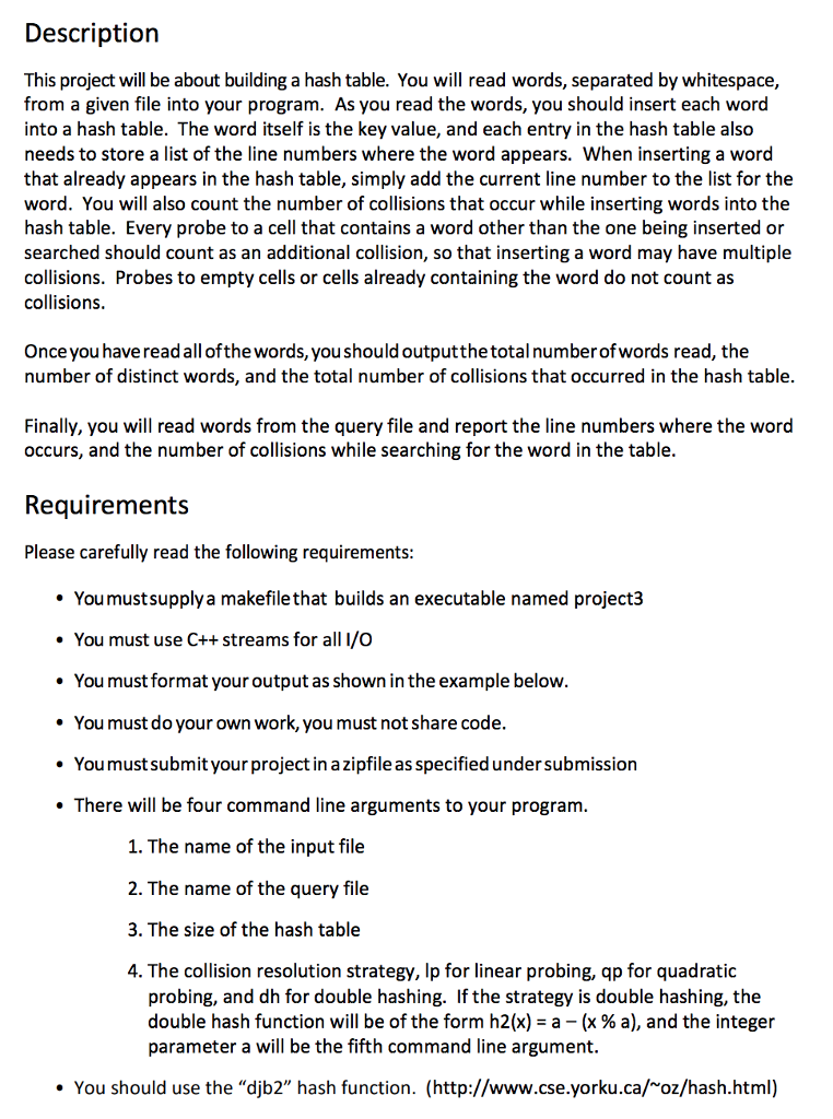  Description This project will be about building a hash table. You