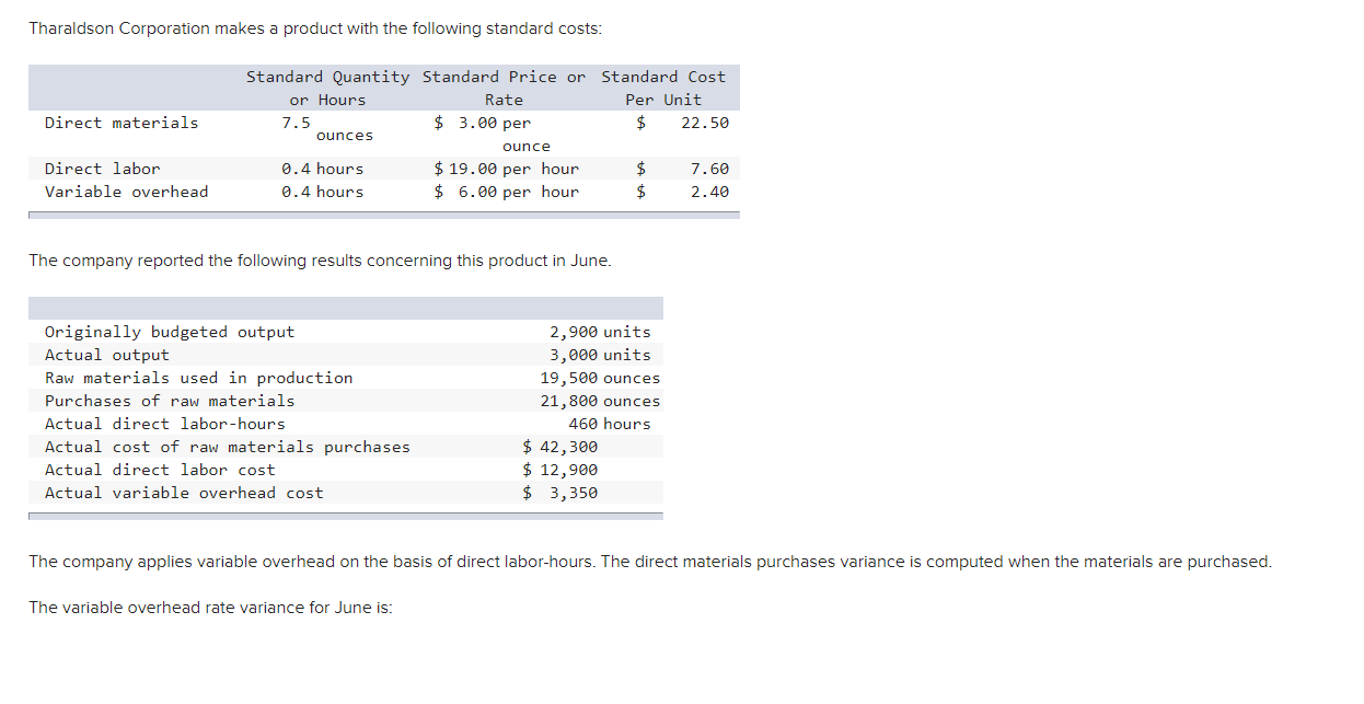 . Answer ASAP Please!!!:) Tharaldson Corporation makes a product with the following