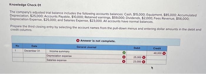 whats the correct answer ? Knowledge Check 01 The company's adjusted trial