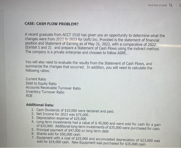  CASE: CASH FLOW PROBLEM? A recent graduate from ACCT 1510 has
