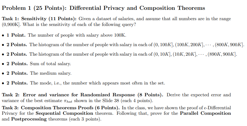  Problem 1 (25 Points): Differential Privacy and Composition Theorems Task 1: