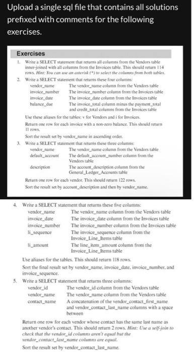  Upload a single sql file that contains all solutions prefixed with