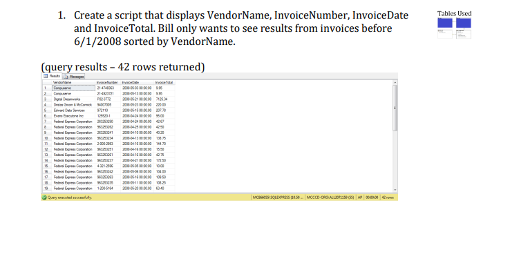 In SQL, using a company accounts payable (AP) database write an executable