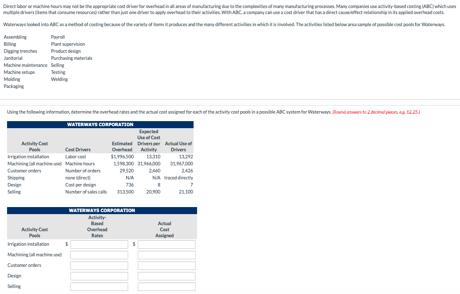  Direct labor or machine hours may not be the appropriate cost