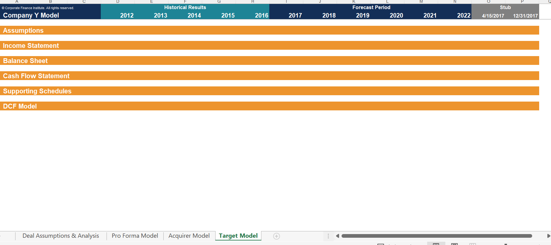  Historical Results 2014 Deal Assumptions & Analysis Pro Forma Model Acquirer