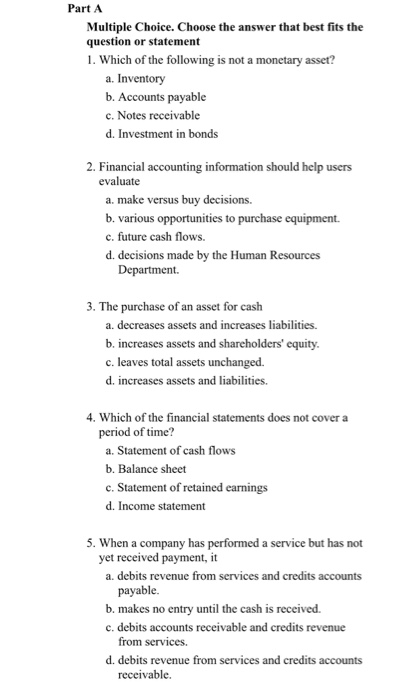  Part A Multiple Choice. Choose the answer that best fits the