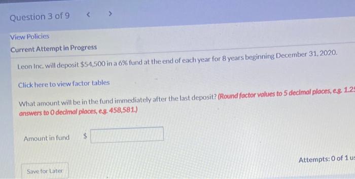  Current Attempt in Progress Leon Inc will deposit $54,500 in a