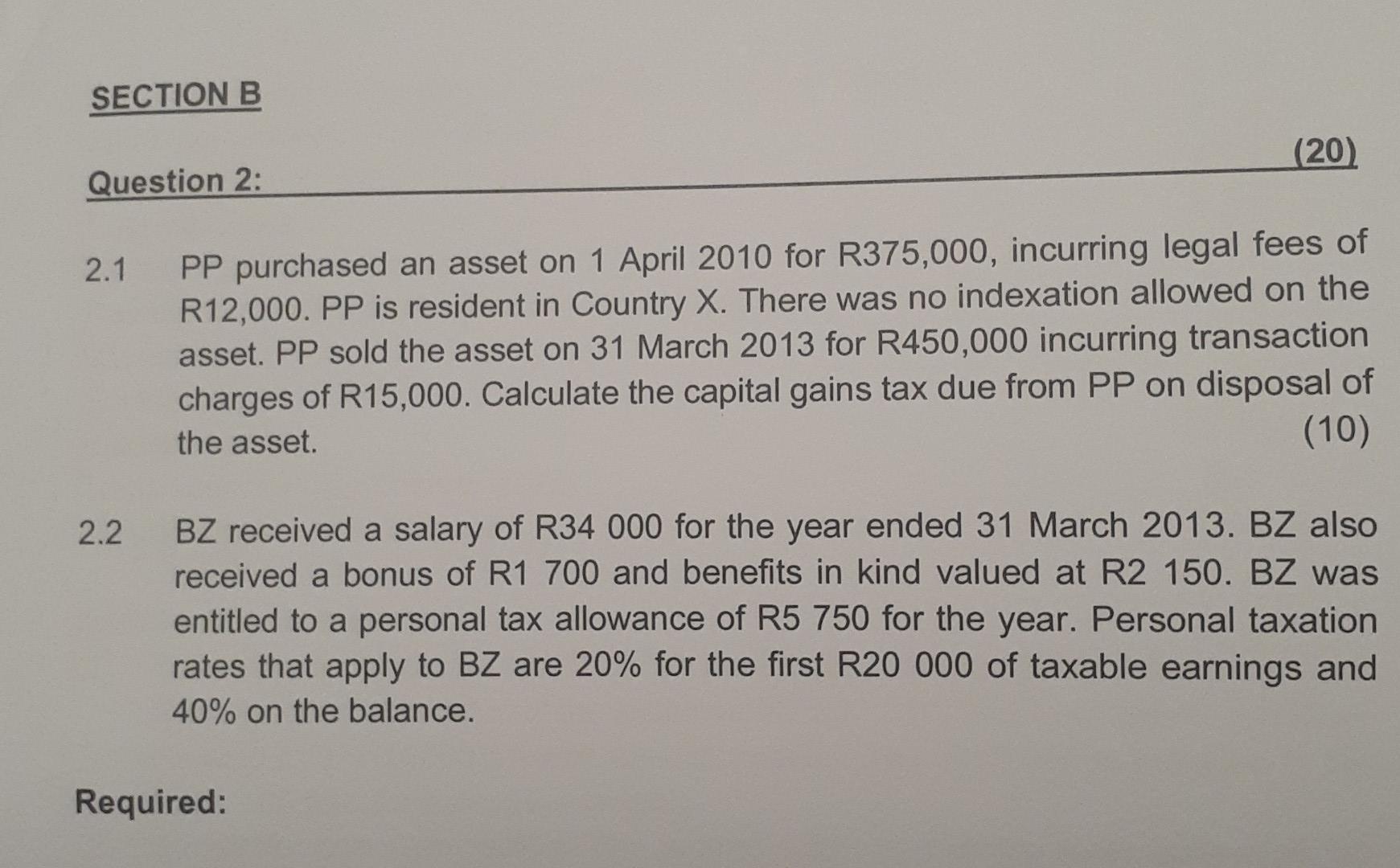 SECTION B (20) Question 2: 2.1 PP purchased an asset on