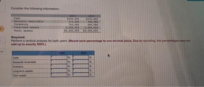  Consider the following information: Required: Perform a vertical analysis for both