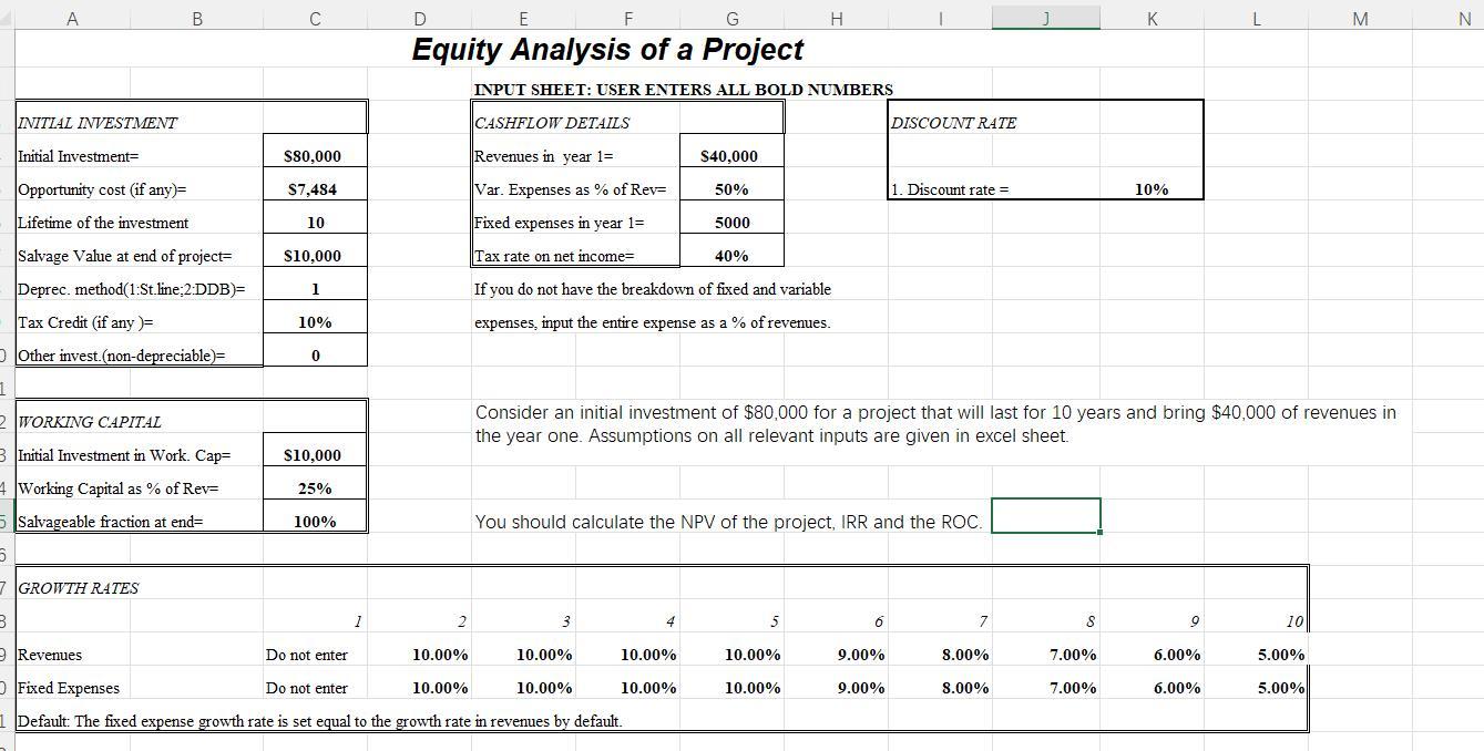 Equity Analysis of a Project INPUT SHEET: USER ENTERS ALL BOLD