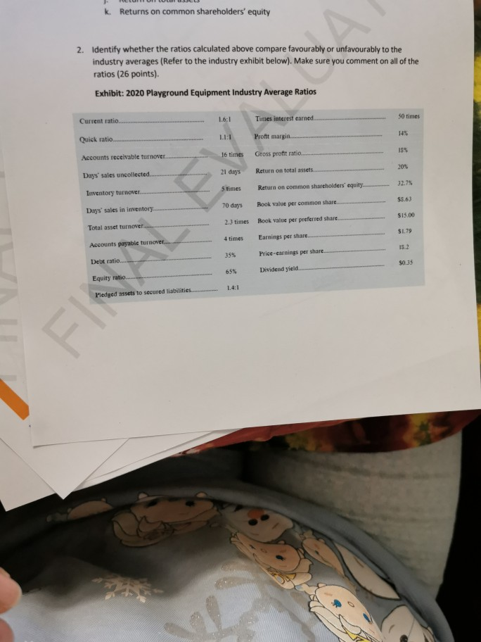  k Returns on common shareholders' equity 2. Identify whether the ratios