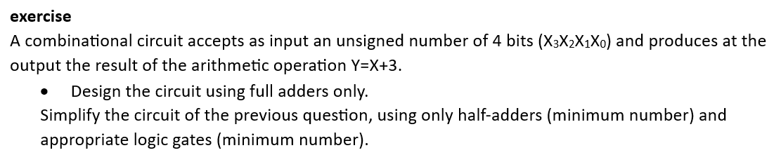 exercise A combinational circuit accepts as input an unsigned number of
