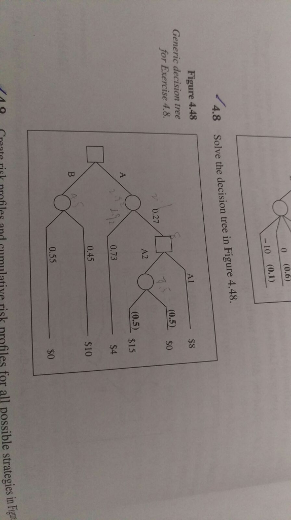 figure 4.48 . Is one strategy stochastically dominant? exlain. Solve the decision