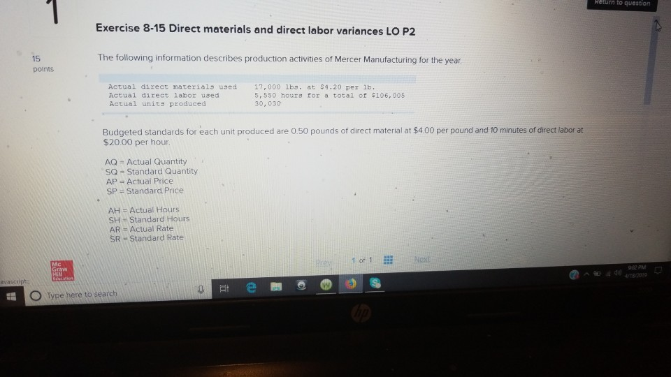 (Do not round intermediate calculations.) Actual Cost AQx 17000x 15 points AQ