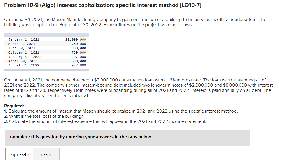  Problem 10-9 (Algo) Interest capitalization; specific interest method [LO10-7] On January