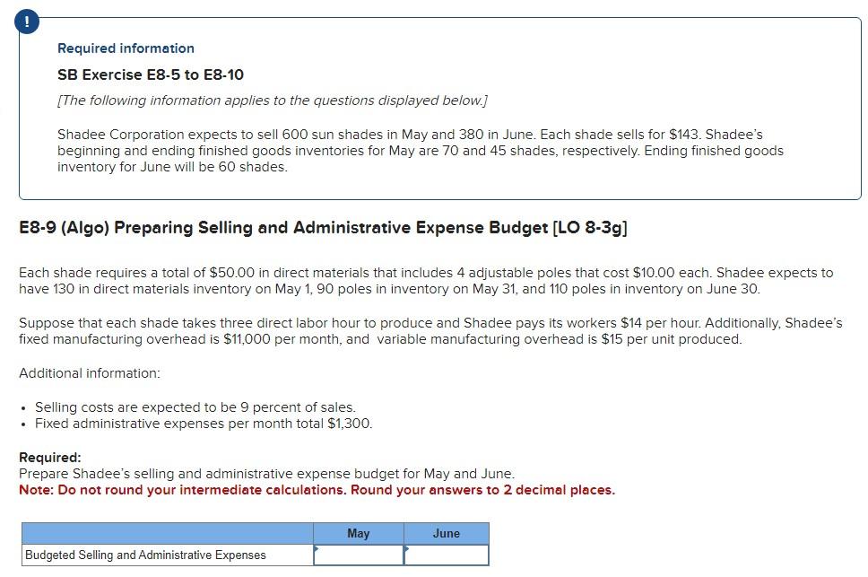 Required information SB Exercise E8-5 to E8-10 [The following information applies