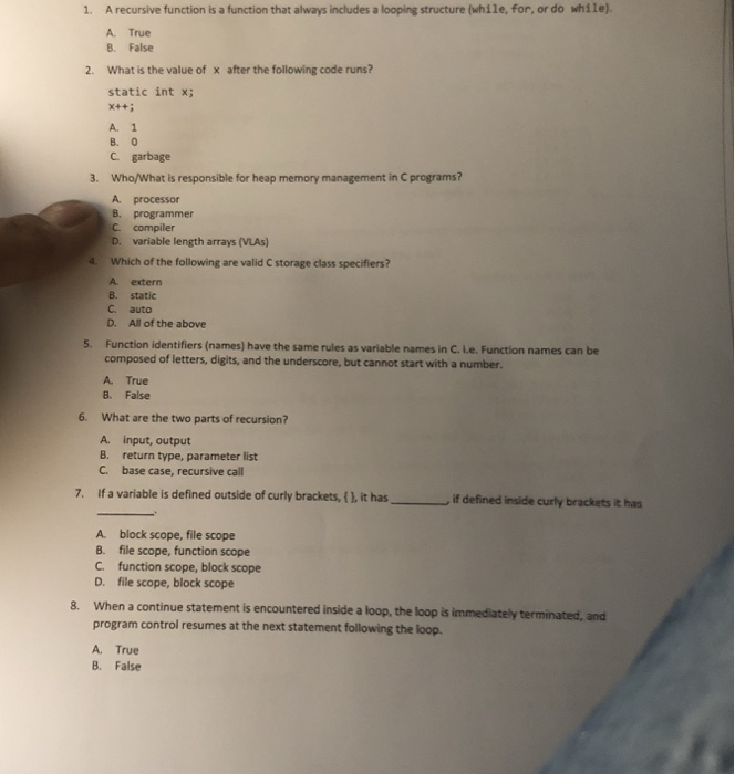  A recursive function is a function that always includes a looping