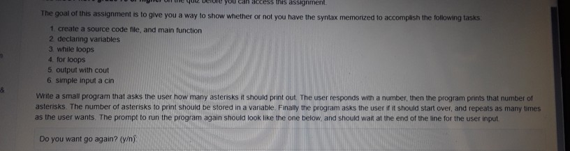 C++ programming ue beore you can access this assignment. he goal of