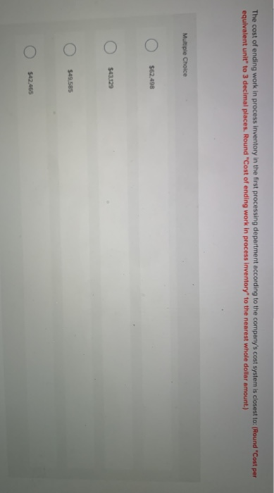 system. Data concerning the first processing department for the most recent month