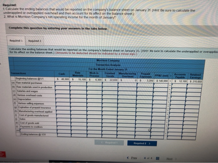 answers Problem 34-4 Transaction Analysis [LO3-5) Morrison Company uses a job-order costing