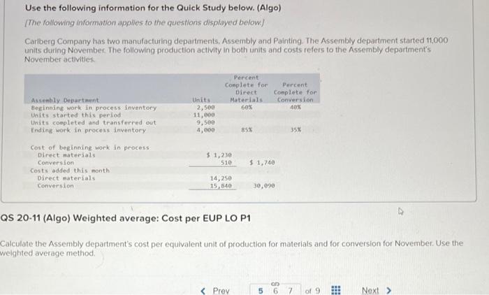  Use the following information for the Quick Study below. (Algo) [The