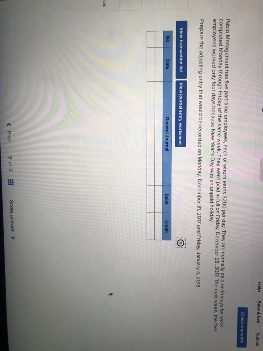  Help Save &Exit Submit Check my work Pablo Management has five