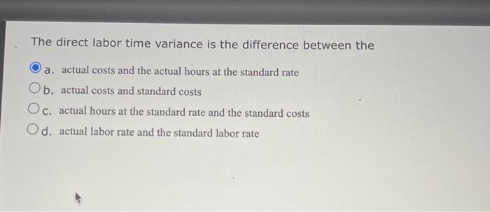 the direct labor time variance is the difference between the ________ The