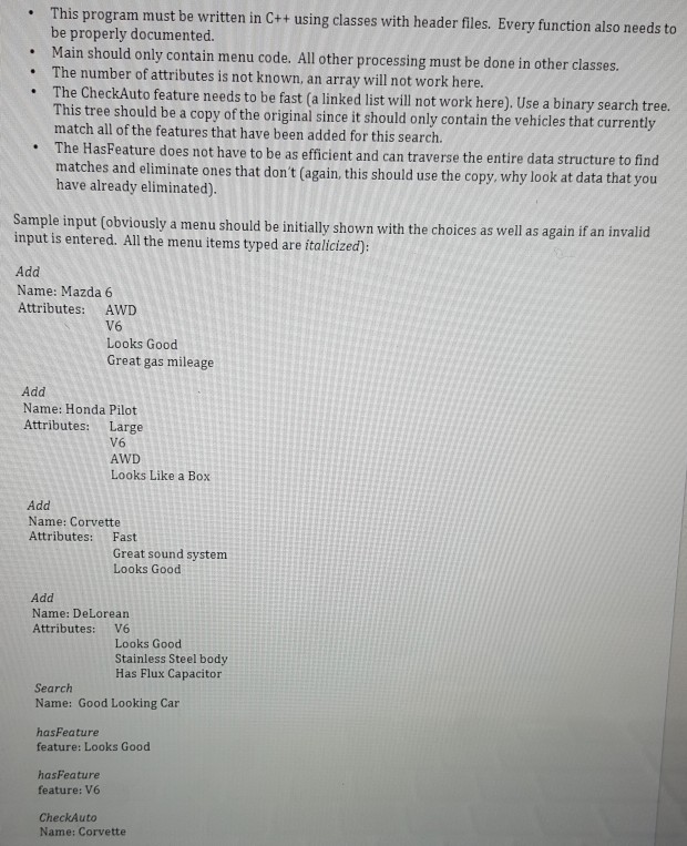 of information for different automobiles. Each automobile has one or more attributes