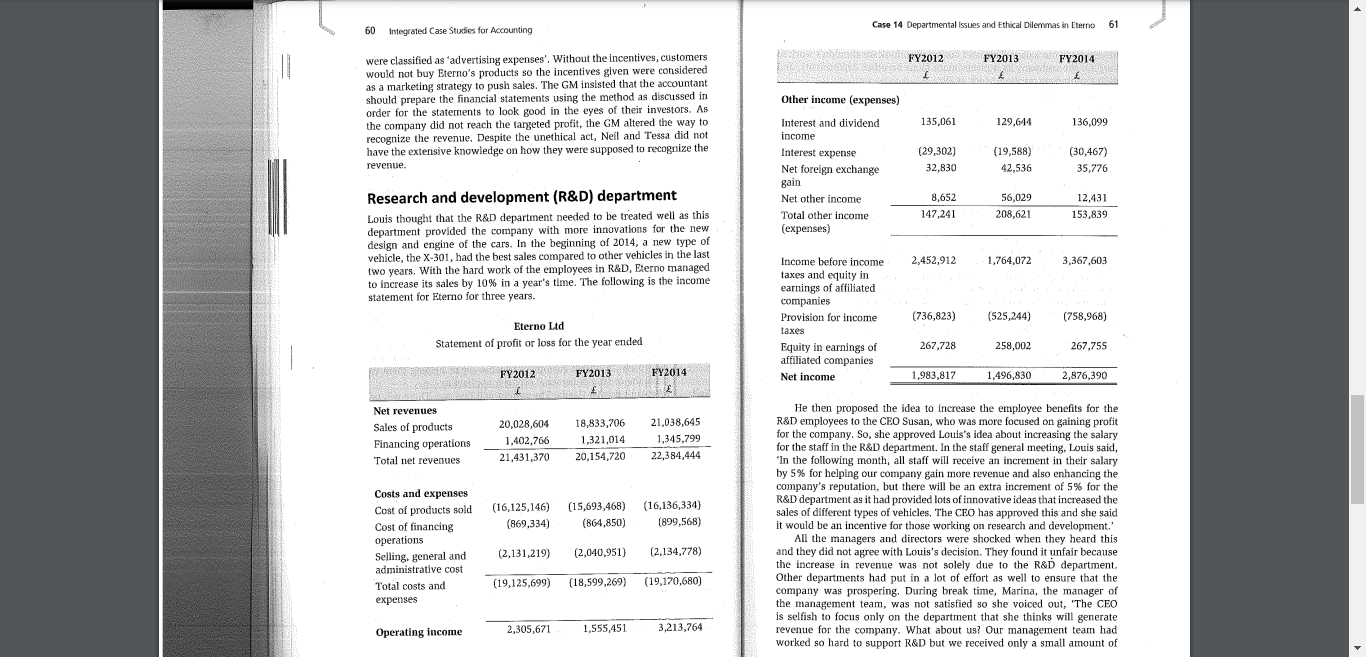 to support your answer. 14 Case Departmental Issues and Ethical Dilemmas in