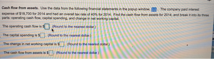  Cash flow from assets. Use the data from the following financial