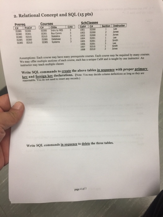  2. Relational Concept and SQL (15 pts) SchClasses Courses C# Call#