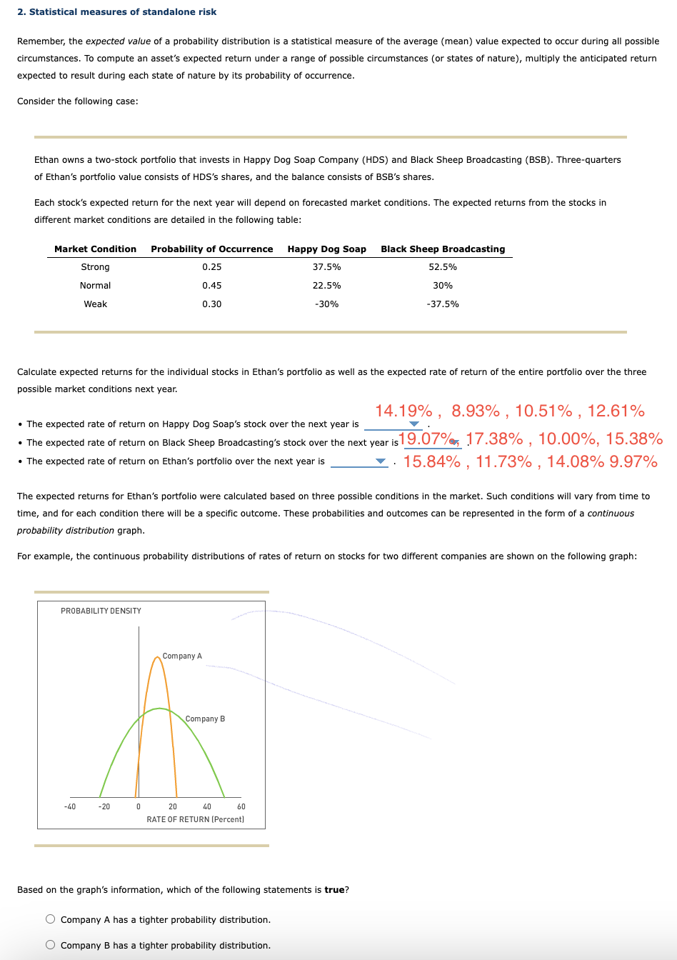  2. Statistical measures of standalone risk Remember, the expected value of