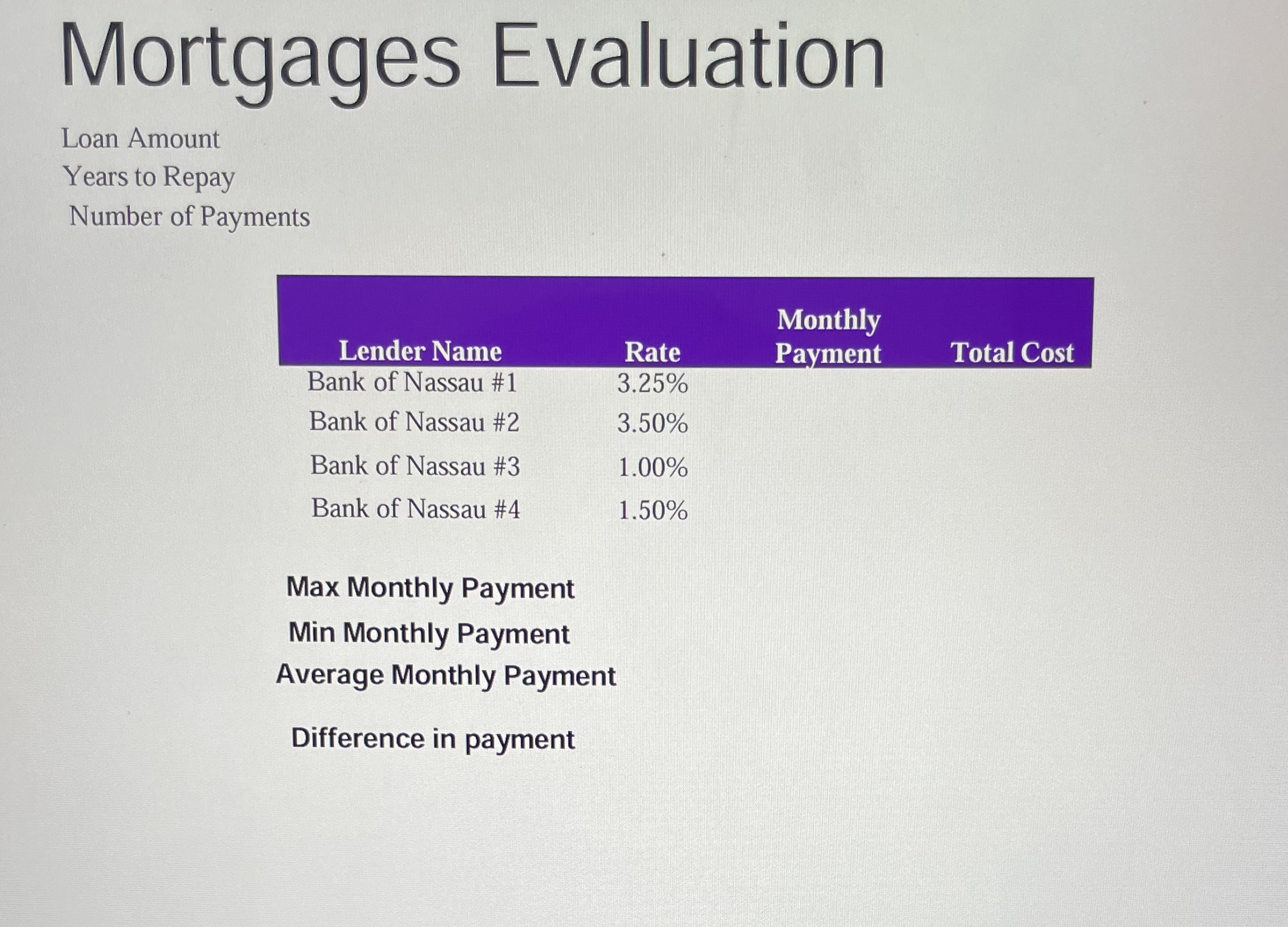  Section B Excel Problem Mrs. Sweeting is seeking to purchase a