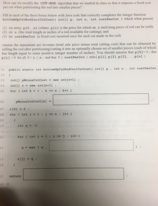  Please help with this cut rod algorithm question. Thank you for