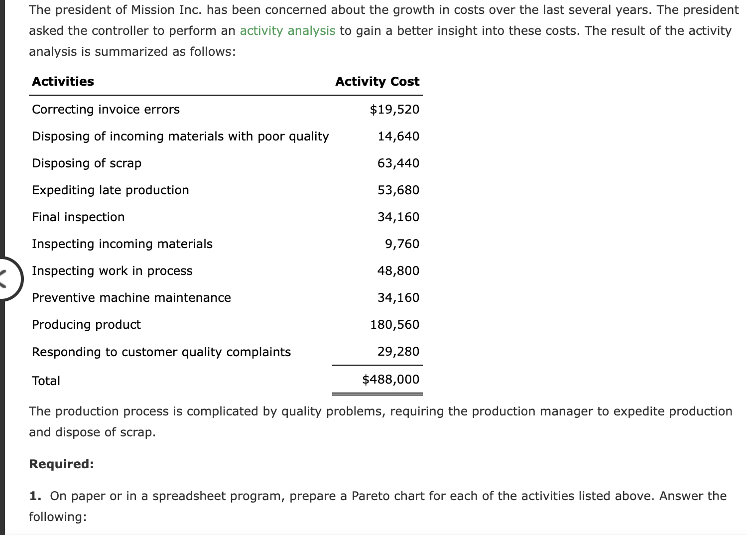 in a spreadsheet program, prepare a Pareto chart for each of the