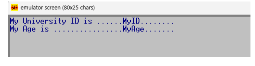  Using assembly language, write a program to display text as shown