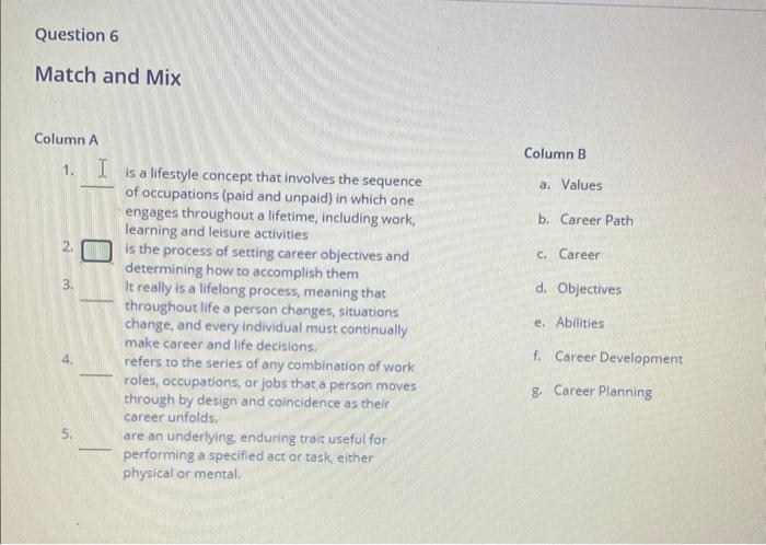  Column A 1. I is a lifestyle concept that involves the