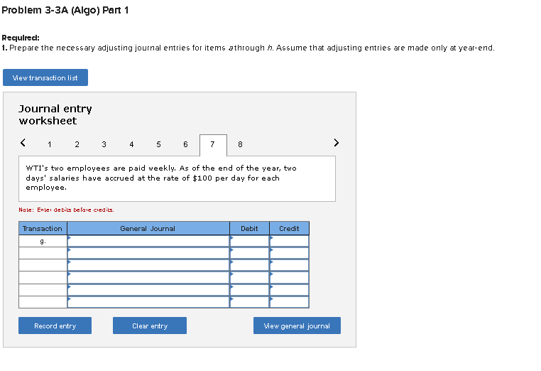 with descriptions of items athrough h that require adjusting entries on December