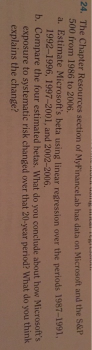  Chapter Resources section of MyFinanceLab has data on Microsoft and the