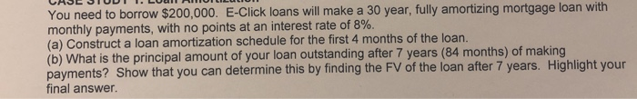  You need to borrow $200,000. E-Click loans will make a 30