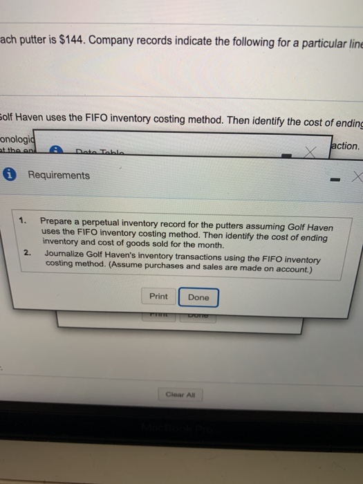 putter is $144. Company records indicate the following for a particular line