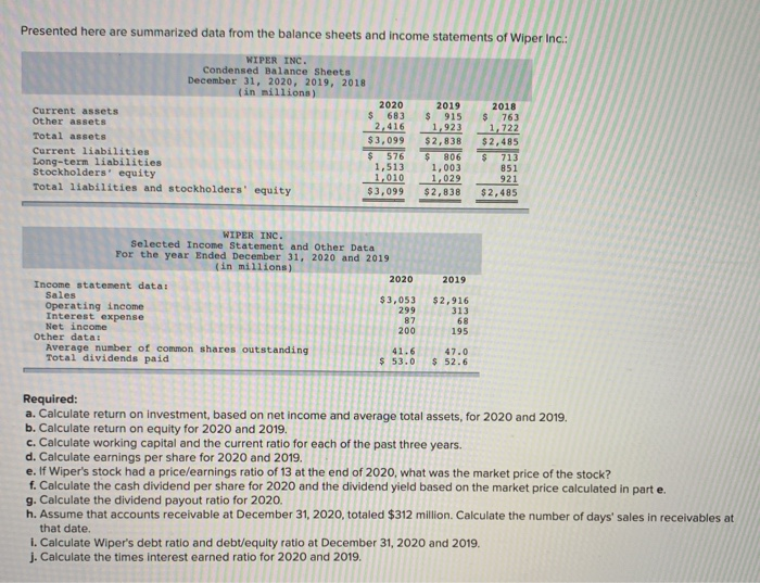 I need from E to J Presented here are summarized data from